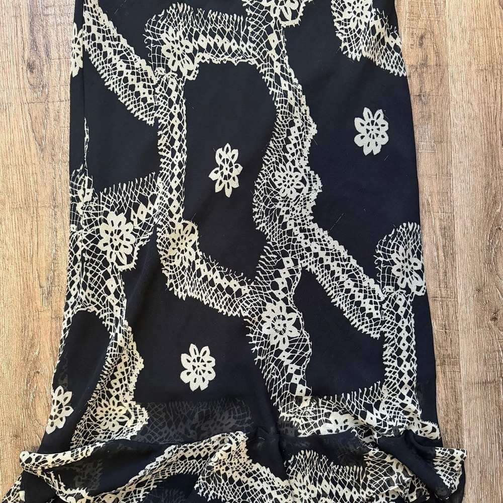 Zero Zero Black Cream Lace Floral Print Maxi Skirt Size L Lined Ruffle Hem Boho